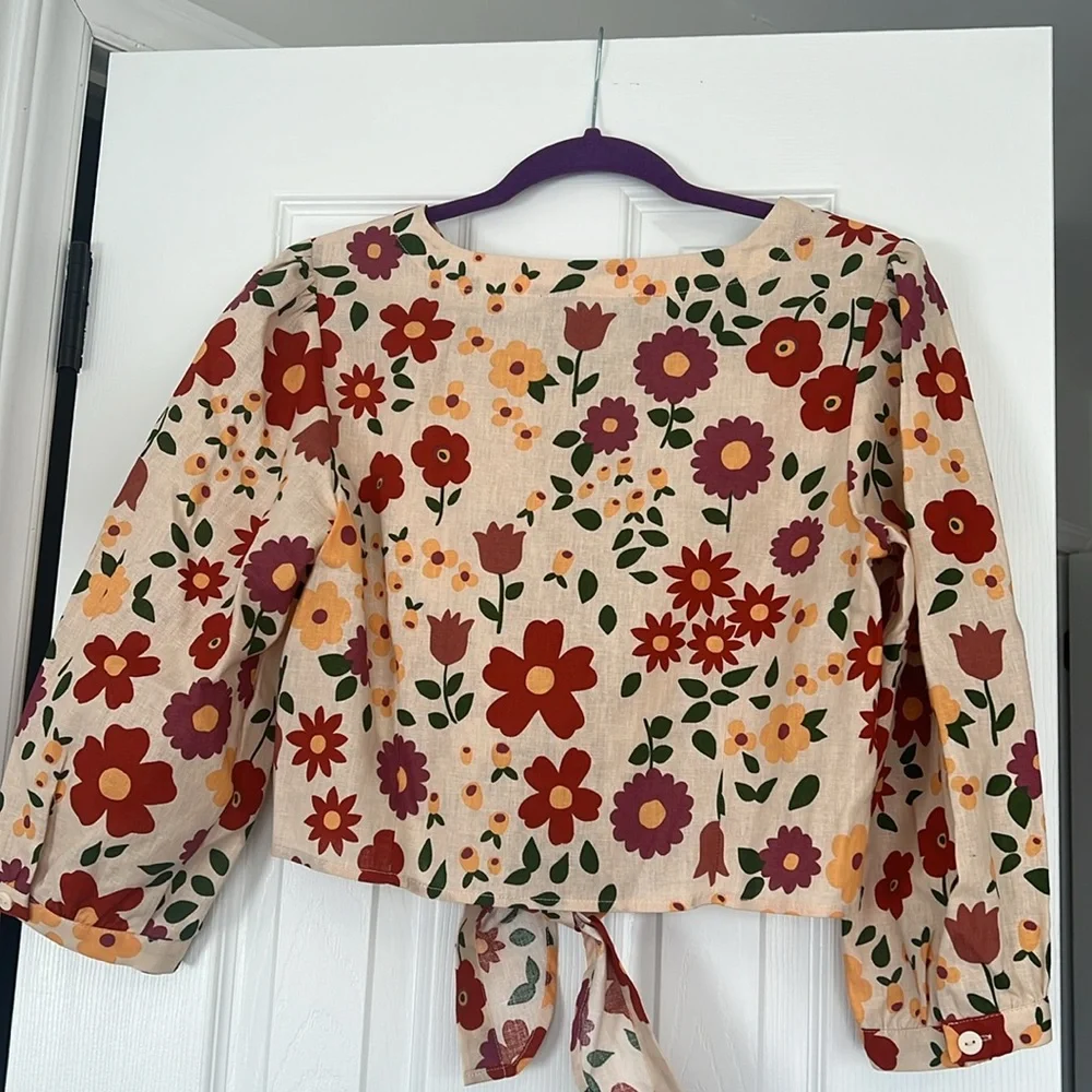 Princess Highway Floral Crop Top - Cream, Red, Yellow, Green - Picture 3 of 5